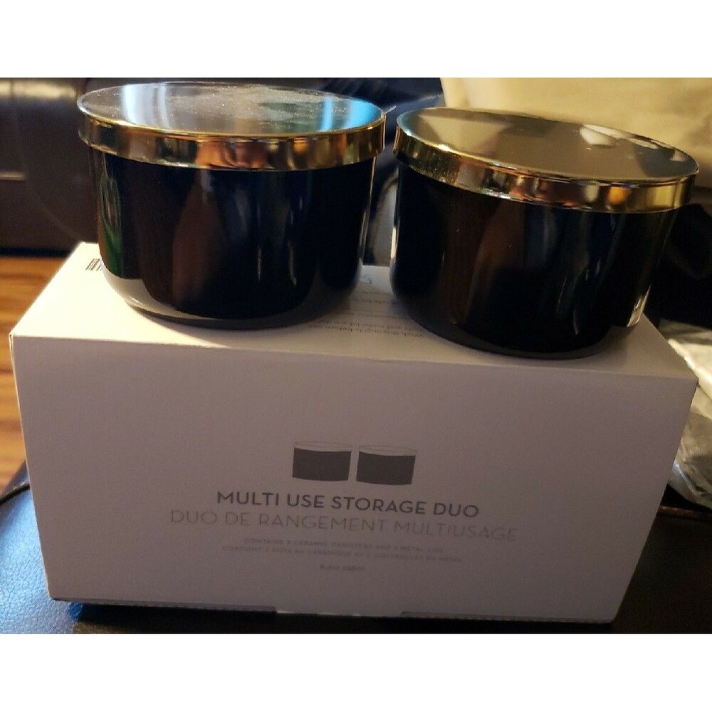 Z Gallerie, Multi Use Storage Duo, 2 Ceramic Canisters With Metal Lids-New